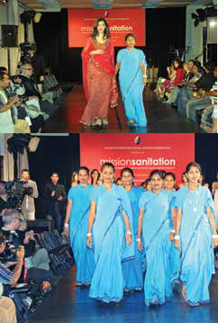 The erstwhile women scavengers (untouchables) walked the ramp with the models who showcased their handiwork at the United Nations in New York
